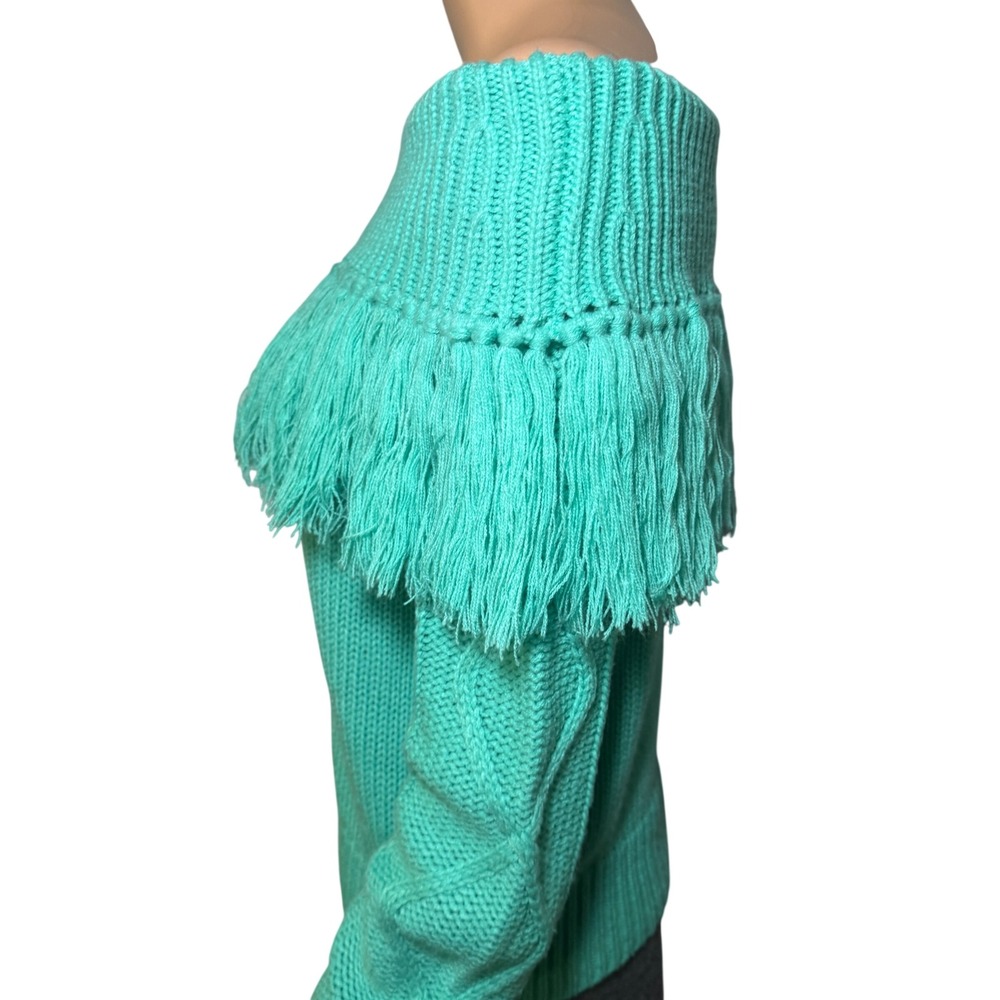 Rock‎ & Roll Cowgirl Turquoise Fringe Off Shoulder Knit Sweater Size S - Picture 3 of 9